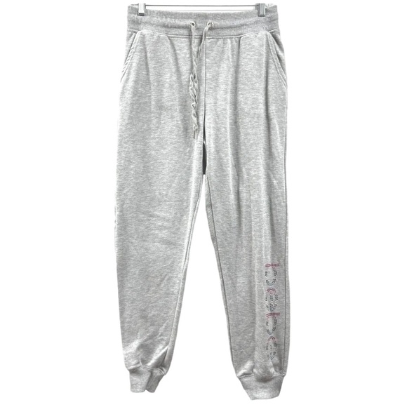 BEBE SPORT Women Nailhead Studded LOGO Joggers Sweat Pants in Heather Grey Nwt - Picture 2 of 11